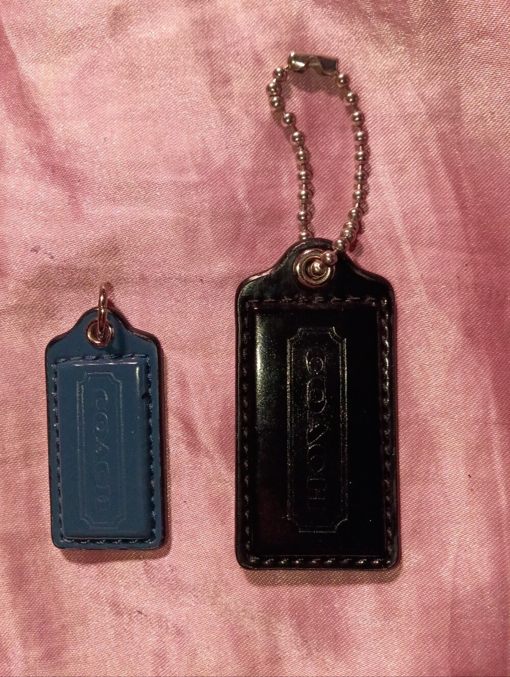 Coach Black and Blue Leather Tag Fob Duo